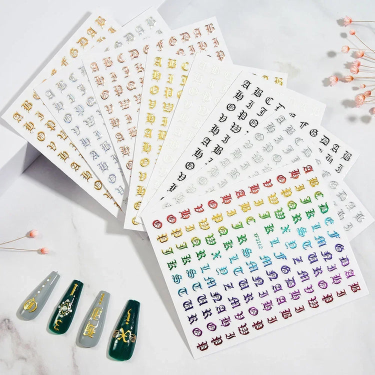1PC 26-English Alphabet Number 3D Self-adhesive Nail Art Decal Sticker Word Small Letter Nail Decals Sticker Manicure Decoration