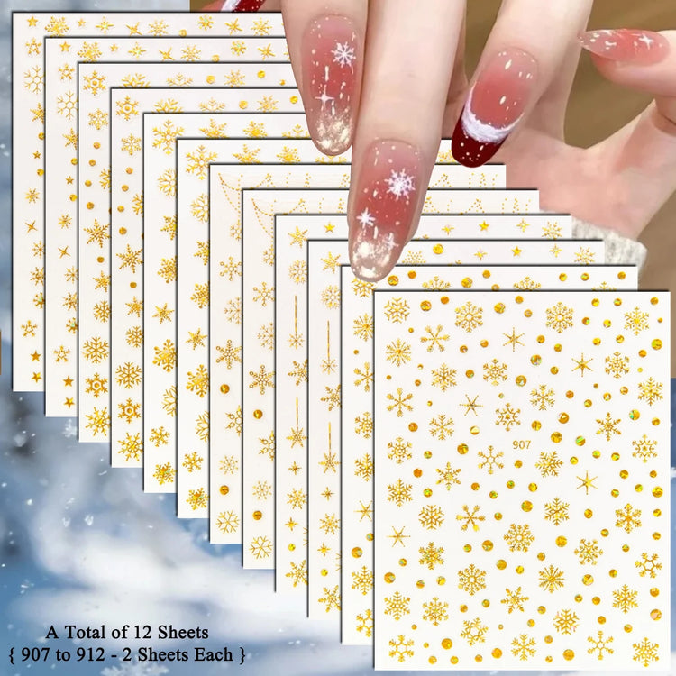 4 to 24 Sheets Xmas Snowflake Gold Silver Blue Holographic Self-Adhesive Winter Christmas Decor DIY Manicure Nail Art Stickers
