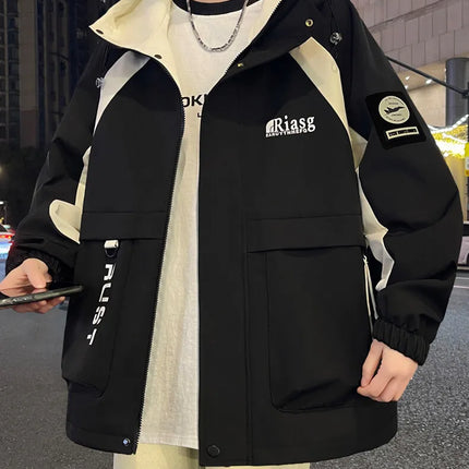 Men's Hooded Casual Jackets 2026 Spring Autumn Streetwear Windbreaker Loose Cargo Outdoor Coats Youth Daily Wear Tops Clothing