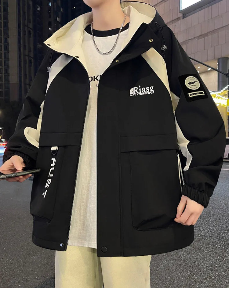 Men's Hooded Casual Jackets 2026 Spring Autumn Streetwear Windbreaker Loose Cargo Outdoor Coats Youth Daily Wear Tops Clothing
