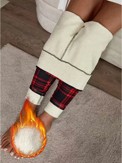 Women Lamb Wool Plaid Leggings Autumn Winter Out Wear Vintage Street Warm Leggings Woman High Waist Thicken Plush Lined Leggings