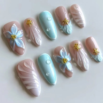 24pcs Pink Flower Almond Press on Nails Kawaii False Nails Wearable Stick-on Nails Fake Nail Uñas Postizas Накладные Ногти 네일팁2028