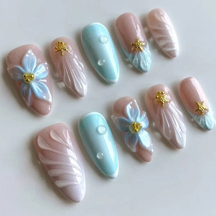 24pcs Pink Flower Almond Press on Nails Kawaii False Nails Wearable Stick-on Nails Fake Nail Uñas Postizas Накладные Ногти 네일팁2028