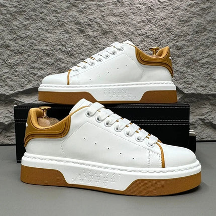 Beige Leather Men's Loafers Lace-up Platform Casual Shoes for Man Low Top Comfortable Urban Shoes Men Light mocasines de hombre