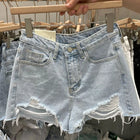 Y2k Pantaloncini di jeans strappati da donna Nuova linea A ampia con bordi sfilacciati per pantaloni corti estivi Pantaloncini di jeans streetwear da donna neri