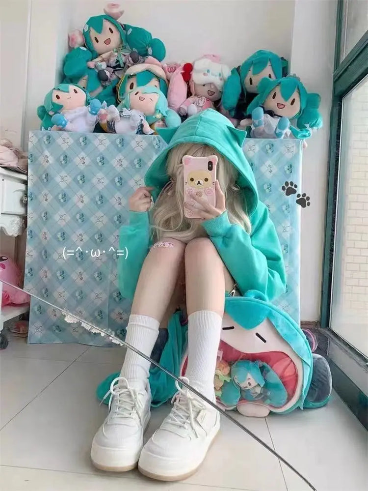 Zipper Hoodie Gothic Cartoon Kawaii Cat Ear Y2k Jacket Zip Up Thin Coat Spring Autumn Cute Core 2000s Clothes Fall Sweatshirts