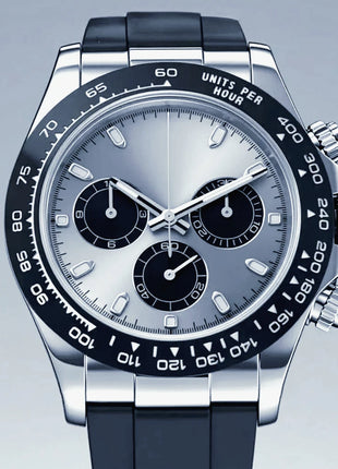 Orologi Meccanici Automatici di Lusso da Uomo 40mm, Cinturino in Acciaio Inossidabile Spazzolato, Elegante Quadrante Panda Nero Blu, Luminoso a Lunga Durata