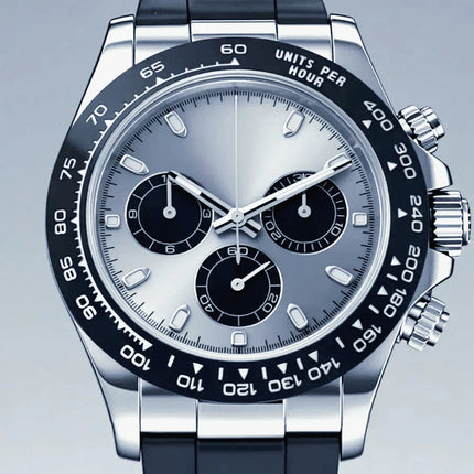 Orologi Meccanici Automatici di Lusso da Uomo 40mm, Cinturino in Acciaio Inossidabile Spazzolato, Elegante Quadrante Panda Nero Blu, Luminoso a Lunga Durata