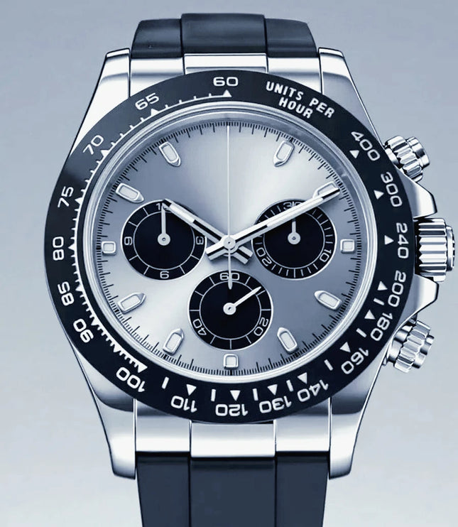 Orologi Meccanici Automatici di Lusso da Uomo 40mm, Cinturino in Acciaio Inossidabile Spazzolato, Elegante Quadrante Panda Nero Blu, Luminoso a Lunga Durata
