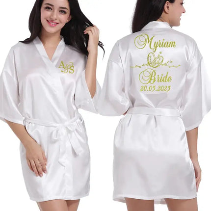 Logo personalizzato Data di matrimonio Nome Accappatoio Abito da sposa in seta sintetica Sposa Damigella d'onore Abiti da sposa Donna Bachelorette Preparewear platinumshop