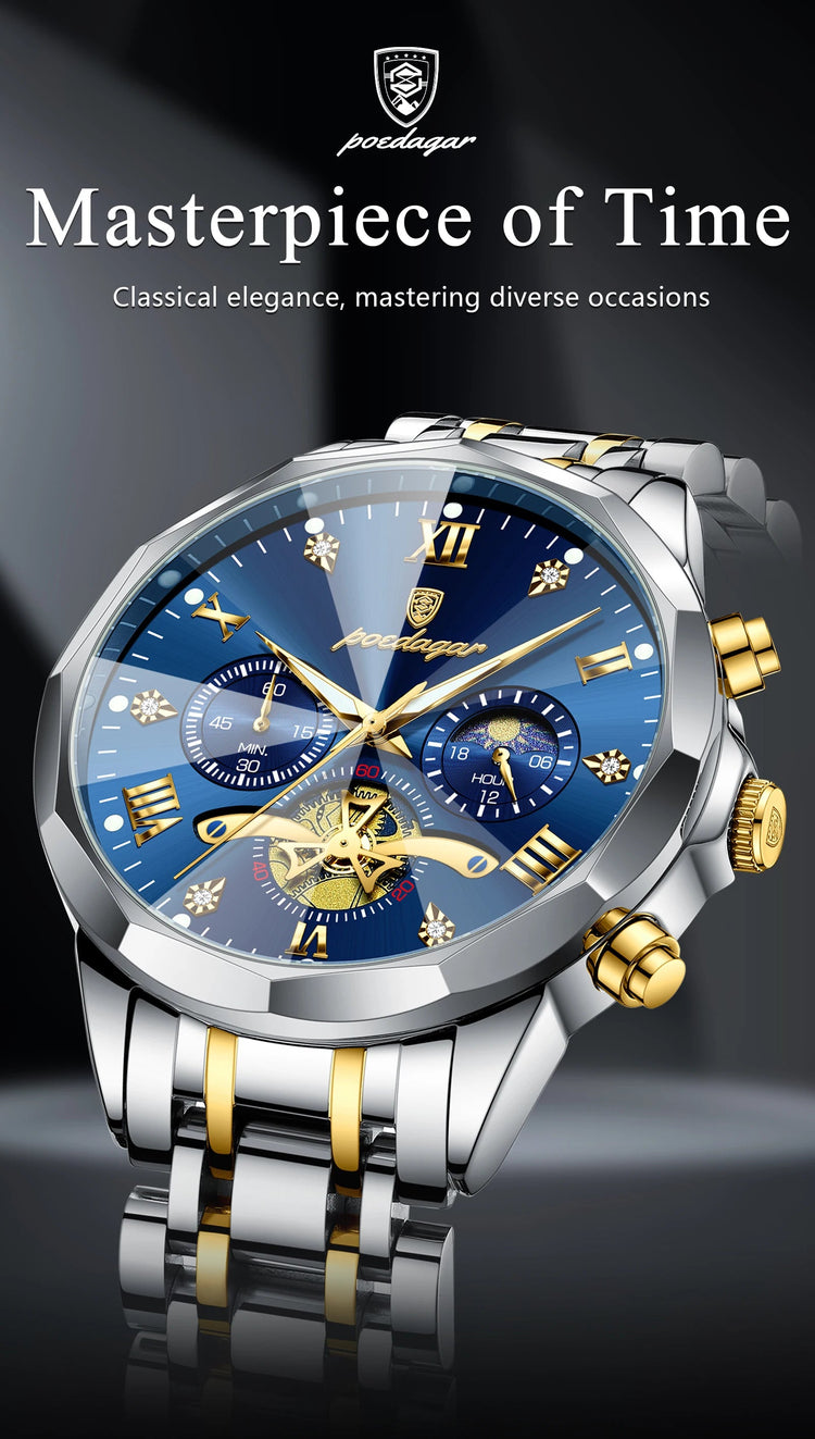 POEDAGAR Orologio da uomo di lusso Top originale impermeabile cronografo luminoso orologio da polso da uomo al quarzo in acciaio inossidabile orologi da uomo Reloj platinumshop