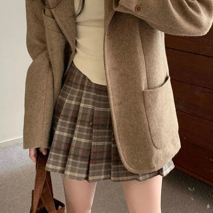 Preppy Style Plaid Pleated Skirt Women Fall Winter High Waist Woolen Mini Skirt Japanese School Uniforms Kawaii Y2K Jk Skirts PlatiNum