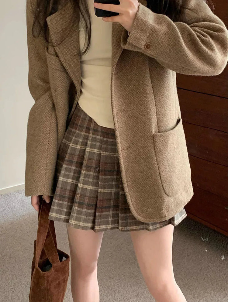 Preppy Style Plaid Pleated Skirt Women Fall Winter High Waist Woolen Mini Skirt Japanese School Uniforms Kawaii Y2K Jk Skirts PlatiNum