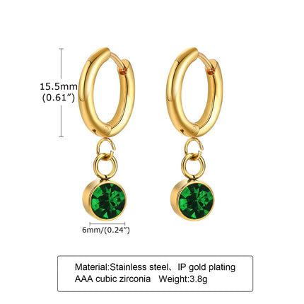 Retro Green Zircon Pendant Necklace For Women, Crystal Stone Chain Stainless Steel Gold Plated Luxury Birthday Gifts PlatiNum