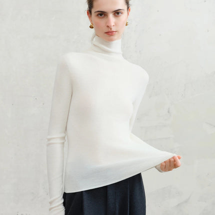 FSLE【Premium Series】German Biella Wool Autumn Super Fine Washable Seamless One-Piece Mock Neck Thermal Base Layer Shirt Women PlatiNum