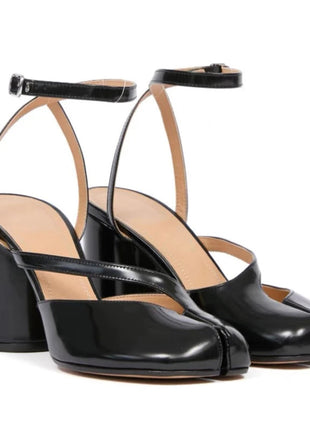 Crossed Ankle Belt Buckle Split toe Sandals Women Brand Designer Slingback Tabi Chunky High Heels INS Fashion Girls Shoes 2025 PlatiNum