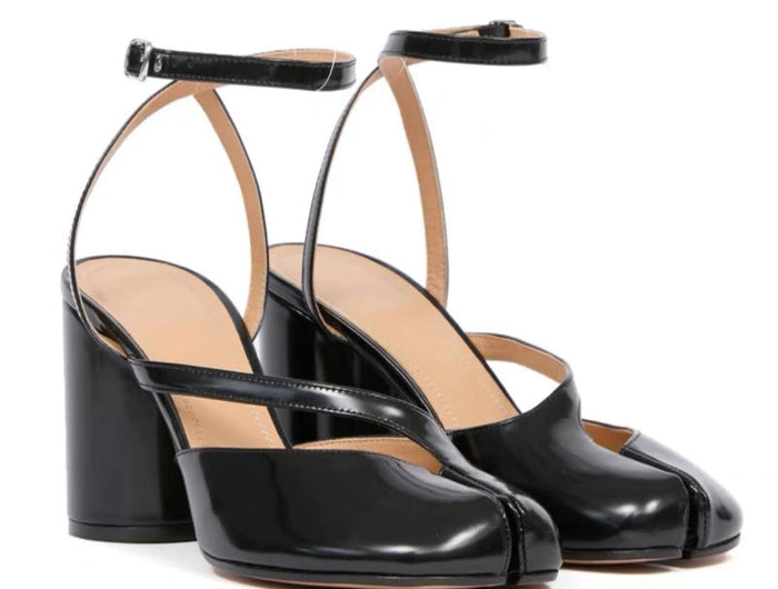 Crossed Ankle Belt Buckle Split toe Sandals Women Brand Designer Slingback Tabi Chunky High Heels INS Fashion Girls Shoes 2025 PlatiNum