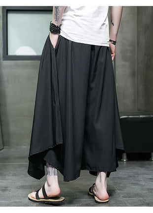 Nuovi pantaloni da uomo a gamba larga ricamati pantaloni Harajuku oversize larghi casual samurai pantaloni lanterna tradizionali retrò giapponesi da uomo