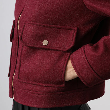 KONDALA Red Bordeaux Loose Jakcets Women Zipper Pockets Short Coats Fashion 2025 Autmn Elegant Bomer Jackets Elegant Outwears