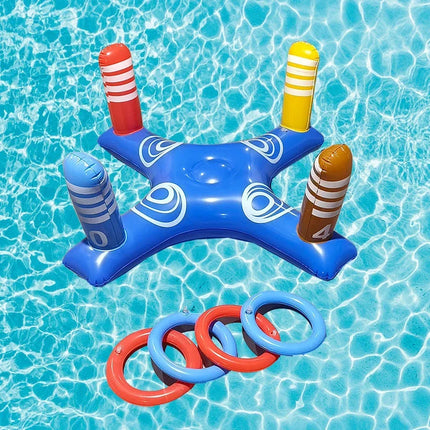 Gioco gonfiabile di pallacanestro d'acqua e lancio di anelli per bambini, giocattoli da spiaggia per piscina all'aperto con 3 anelli + 1 palla, giocattoli interattivi per famiglie