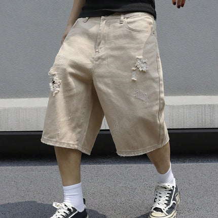 Pantaloncini di jeans elasticizzati larghi estivi da uomo Jeans per uomo Streetwear strappati al ginocchio Baggy Comfort Cargo Pantaloncini casual Pantaloni Jean