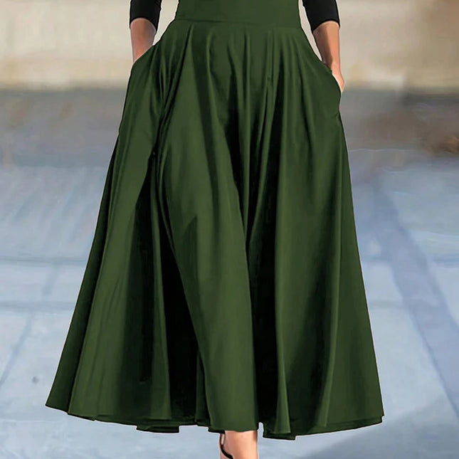 Nuovi abiti Gonne a trapezio tinta unita per abbigliamento donna Gonna lunga a vita alta elastica da donna con fiocco Gonne eleganti da donna
