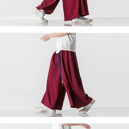 2023 Pantaloni da uomo a gamba larga Pantaloni da jogging in cotone Pantaloni larghi retrò Uomo Pantaloni di lino stile cinese Maschio Grande cavallo Nepal Abito Pantaloni solidi