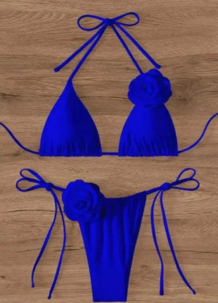 Costume da Bagno Sexy con Fiori e Fascia, Bikini a Perizoma 2025, Costumi da Bagno Donna con Lacci, Set Bikini Brasiliano, Biquini Mujer platinumshop