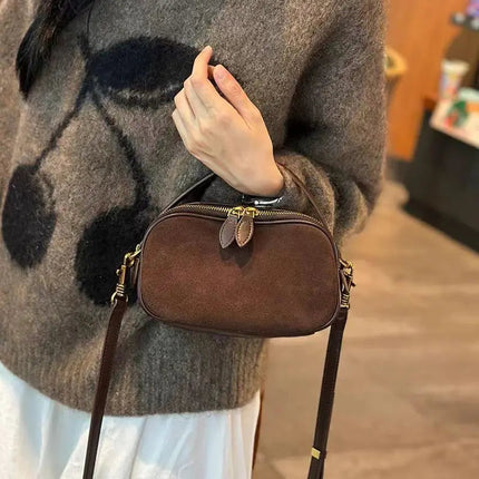 Women's Genuine Suede Cowhide Leather Shoulder Bag Soft Cow Versatile Ladies Crossbody Bag Trendy Luxury Female Designer PlatiNum