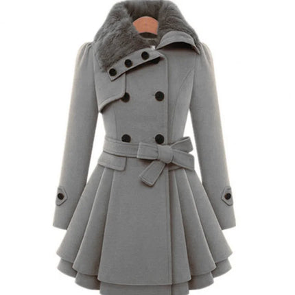 Winter Women's Jacket Windbreaker Warm Plush Thick Clothes Double Breasted Belt Autumn and Winter Korean Style Slim Lapel Coat