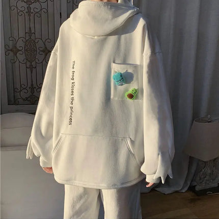 Y2K Autumn Winter Unisex Cartoon Frog Fleece Hoodies Loverly Zipper Loose Warm Sweatshirt Full Sleeve Harajuku Hooded Jackets