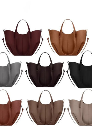 Grande borsa tote in pelle morbida con bordo regolabile, manici lunghi, borsa capiente per lavoro e shopping quotidiano