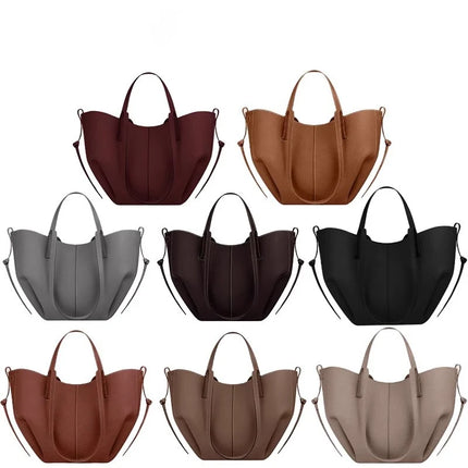 Grande borsa tote in pelle morbida con bordo regolabile, manici lunghi, borsa capiente per lavoro e shopping quotidiano