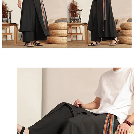 Pantaloni Eleganti da Uomo Stile Nepal, Gamba Larga, Vita Alta, Leggeri e Sottili, con Patchwork Irregolare, Moda Streetwear