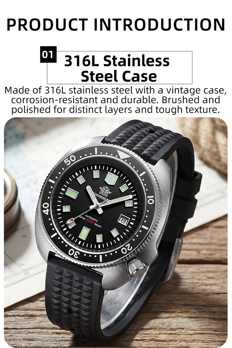 ADDIESDIVE Luxury Men's Automatic Watch Ceramic Bezel Sapphire Glass 200m Waterproof Ultra Bright Blue Luminous Diving Watch
