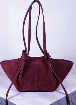 Borsa tote grande da donna, borsa a tracolla in pelle scamosciata, design con nodo, borsa versatile
