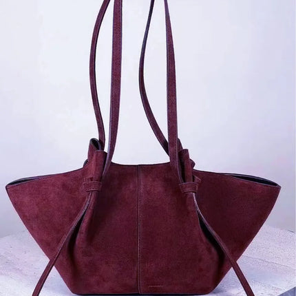 Borsa tote grande da donna, borsa a tracolla in pelle scamosciata, design con nodo, borsa versatile