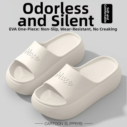 Women's Non-Slip Casual Slippers with Thick Sole, Summer Style, Comfortable Home Slippers, Raised Bath Slippers, Beach Slippers