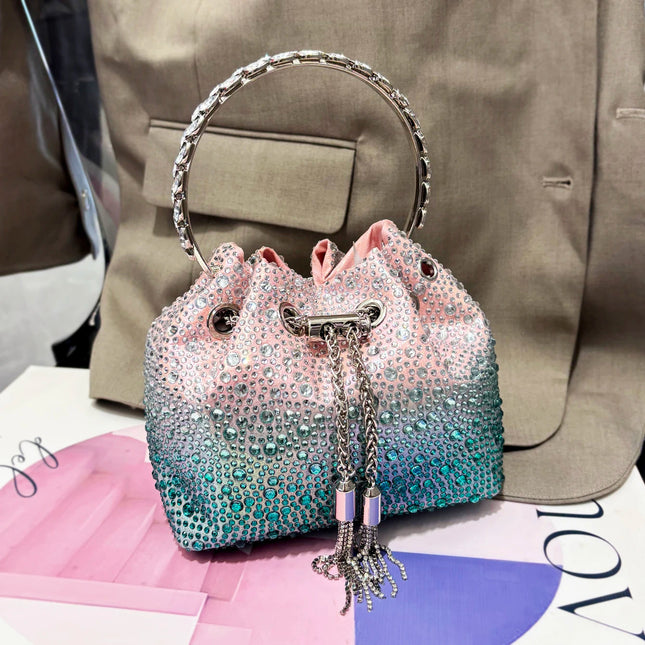 Handle Rhinestones Evening clutch Bag Purses and handbag luxury Designer shoulder bag Shiny Crystal Clutch purse bucket bag PlatiNum