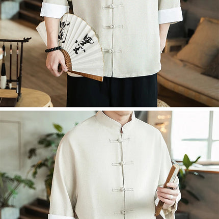 Camicia stile cinese da uomo Tang Suit Lino Kung Fu Cardigan maschile allentato Top Ricamo retrò Camicie kimono samurai giapponesi Streetwear