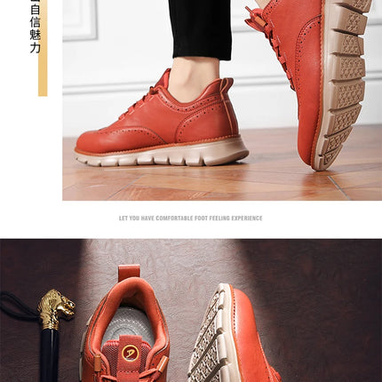 Men's Leather Casual Oxford Shoes, Breathable Anti-Slip Soft Sole Fashion Sneakers for Business Walking and Daily Wear