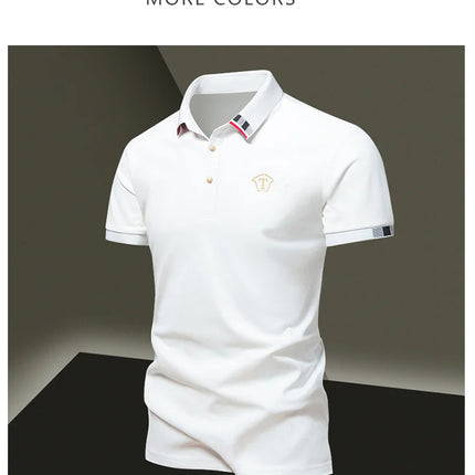 Men's New Summer 2024 Pure Cotton Short-Sleeve T-shirt Men's High-End Casual Lapel Half-Sleeve Polo Men's Top