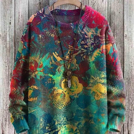 Cute Black Cat Graphic Retro Pattern 3D Printed Men's Knitted Pullover Winter Unisex Casual Warm Knit Pullover Sweater