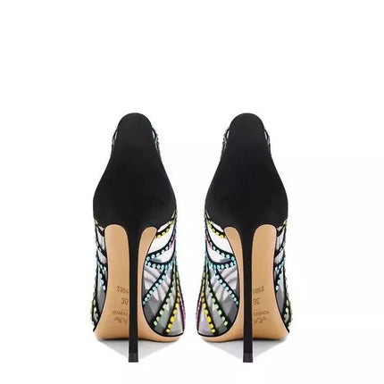 Scarpe da Donna Nere con Tacco a Spillo a Punta, Nuove 2026, con Strass Multicolore Trasparenti, Design di Nicchia platinumshop