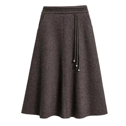 Thicken Woolen Skirt For Women Autumn Winter High Waist Loose A-Line Skirts Elegant Office Lady Mid-length Skirt PlatiNum