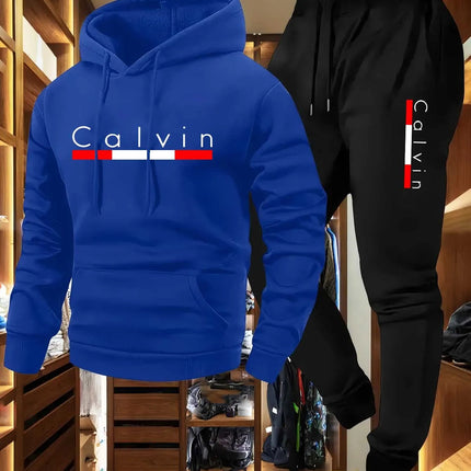 2025 Men's Casual Jogging Sportswear Set Hoodie and Black Sweatpants Rubberized Jacket Fashion Sports Winter Warm 2 Piece Set PlatiNum