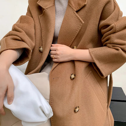 Ladies' 100% Cashmere Thick Double-Sided Extended Coat, Classic, Versatile and Fashionable for Business and Leisure