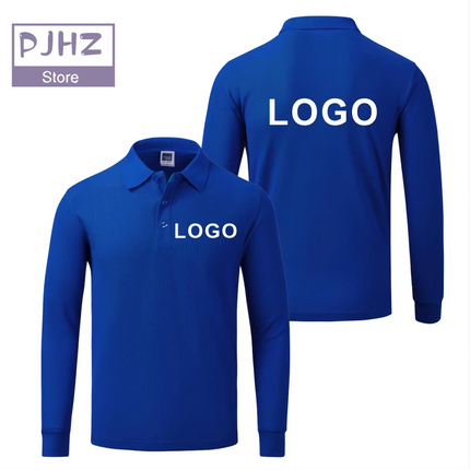 Long sleeve polo shirt in breathable cotton Personal Company Group Design Custom Logo print embroidery Casual men's and women's tops