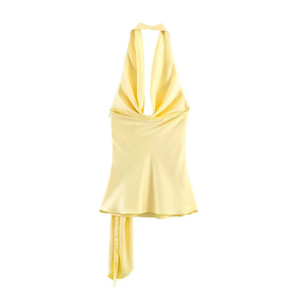 HH Abito Mini Estivo in Raso con Scollo all'Americana e Cintura da Donna 2026, Sexy Senza Maniche, Schiena Scoperta, Elegante con Laccetti Frontali, Vestito Corto da Festa platinumshop
