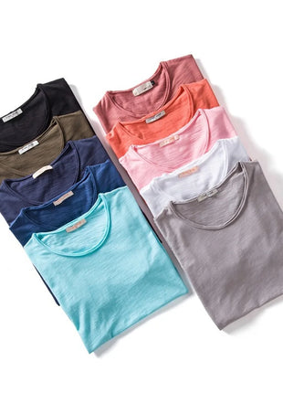 T-shirt homme 100% coton Décontracté Doux Fitness Été T-shirts fins Vêtements d'intérieur Homme Col rond Manches courtes T-shirt uni pour homme